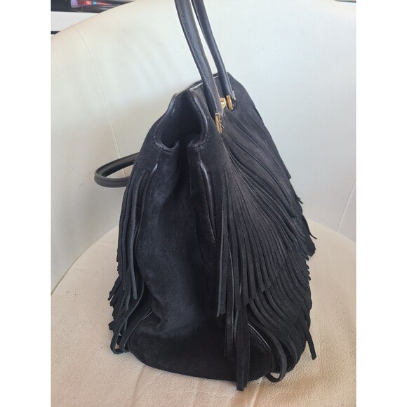 Yves Saint Laurent Black Leather Trois Clous Fringe Top Handle Tote Bag No Strap - Picture 11 of 16